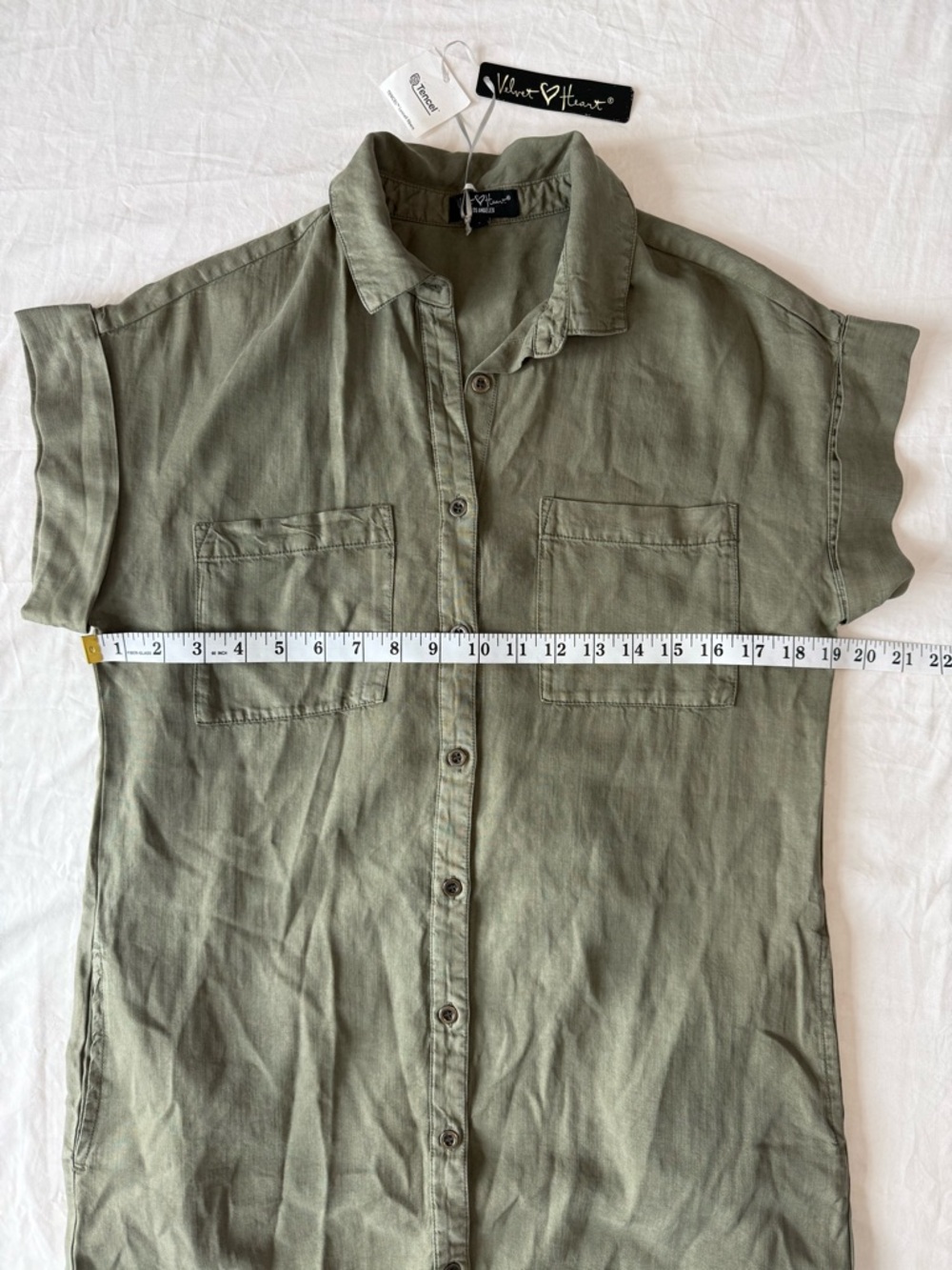 Velvet Heart Tencel Olive Button Front Shirt Dress Short Sleeve Size Small - Picture 5 of 7